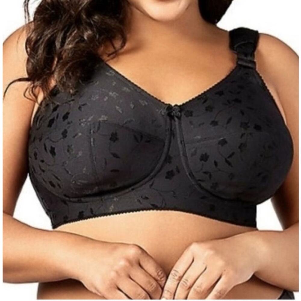 Elila Black Jacquard Cushion Band Softcup Bra 1305 Metal Rose Adjuster Size 36H